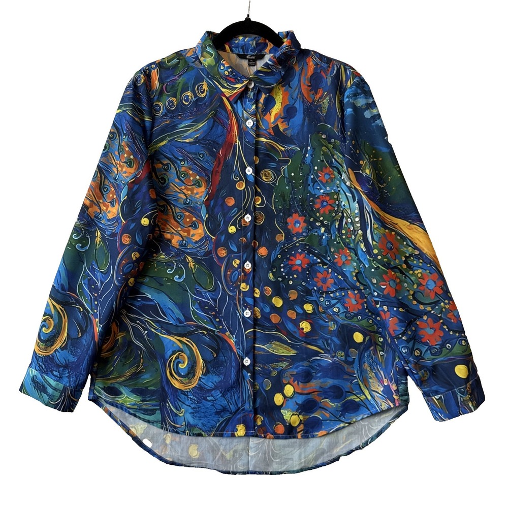 NWT Artistic Maximalism Long Sleeve Button Up Shirt XL Van Gogh-Core Dopamine